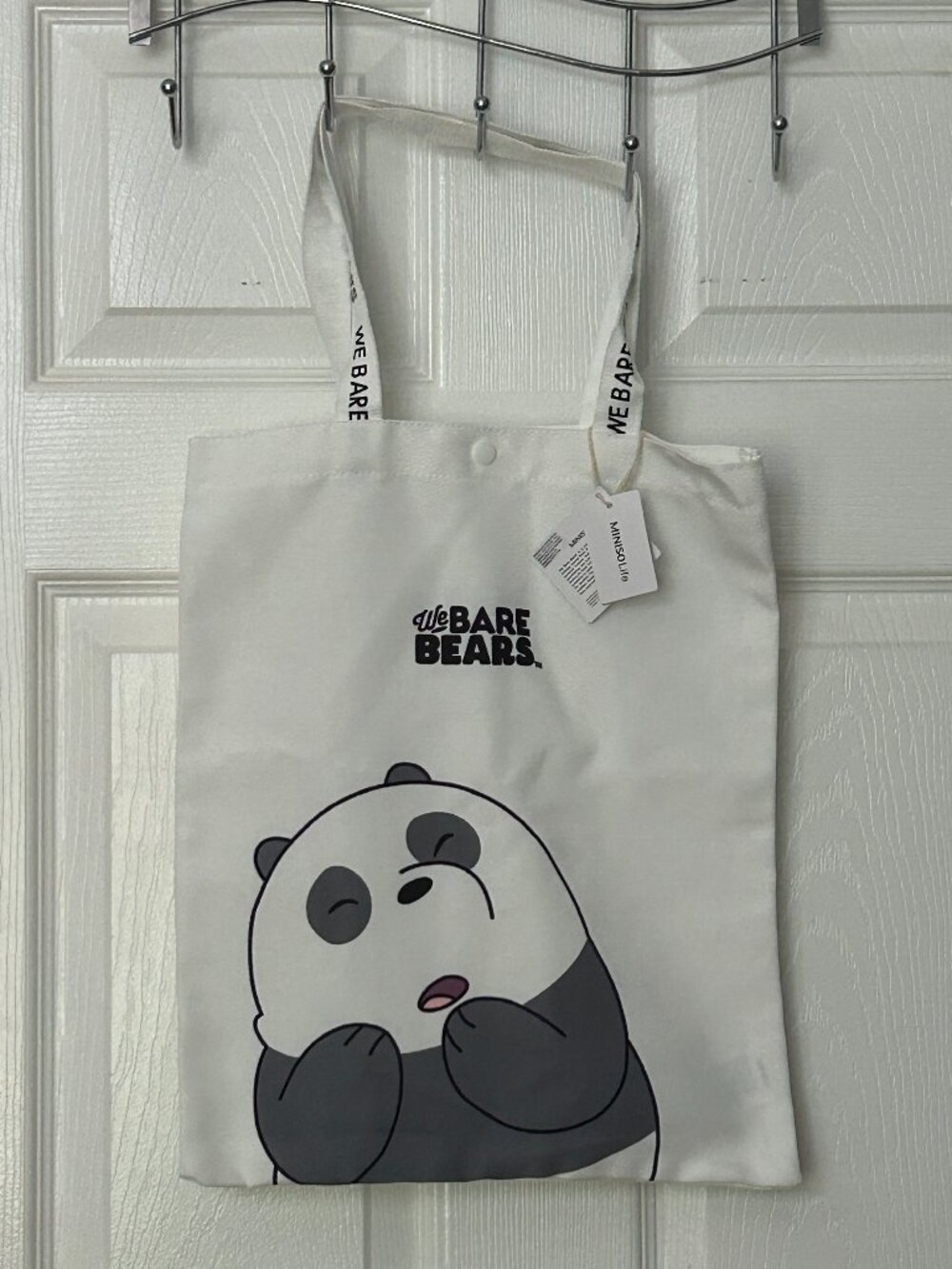 Miniso Life x We Bare Bears White Tote Bag Panda Graphic Cartoon Merch NWT